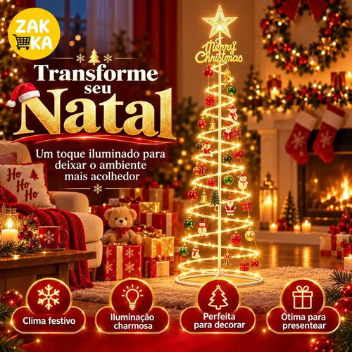 Árvore de Natal LED Espiral 1,80m com Estrela e Enfeites