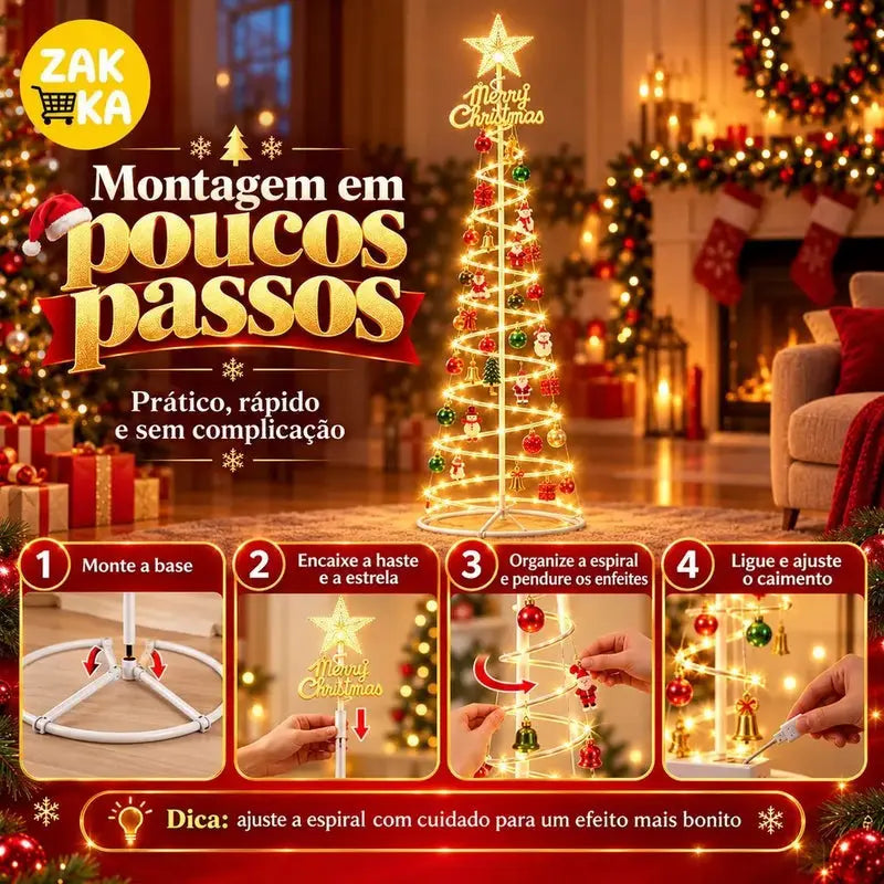 Árvore de Natal LED Espiral 1,80m com Estrela e Enfeites