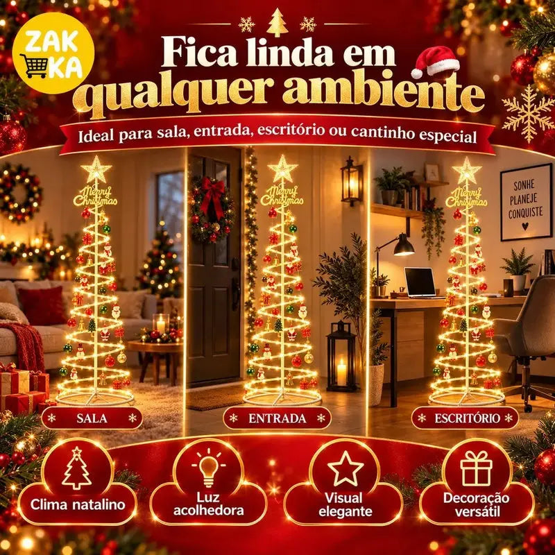 Árvore de Natal LED Espiral 1,80m com Estrela e Enfeites