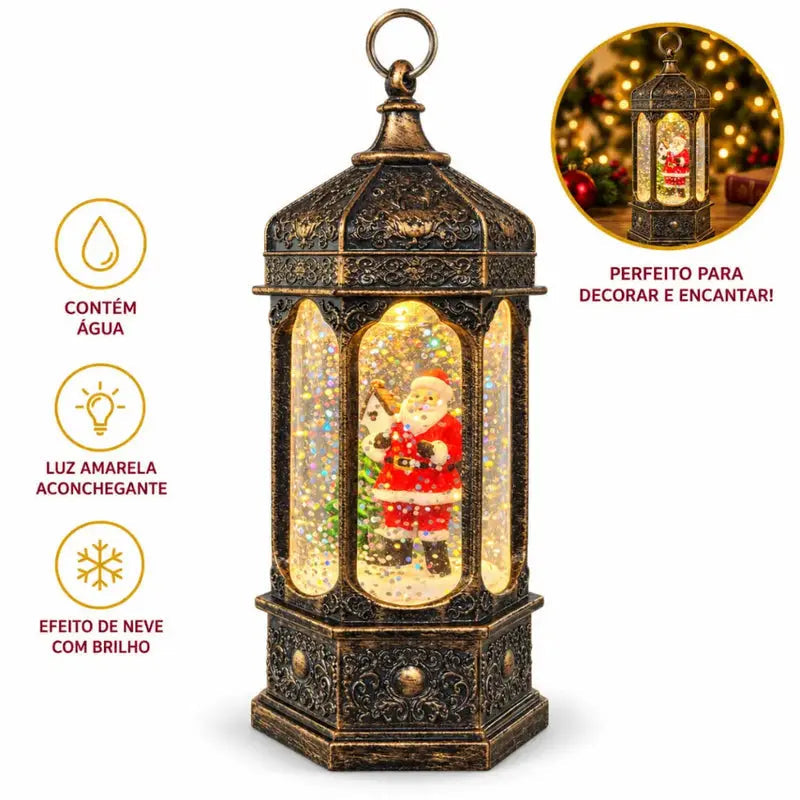 Cabine Telefônica Natalina LED com Água e Efeito Neve Glitter