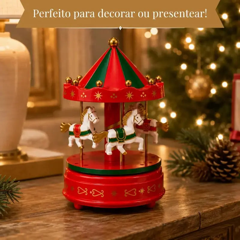 Carrossel Musical Natalino Enfeite de Natal a Corda Caixinha de Música