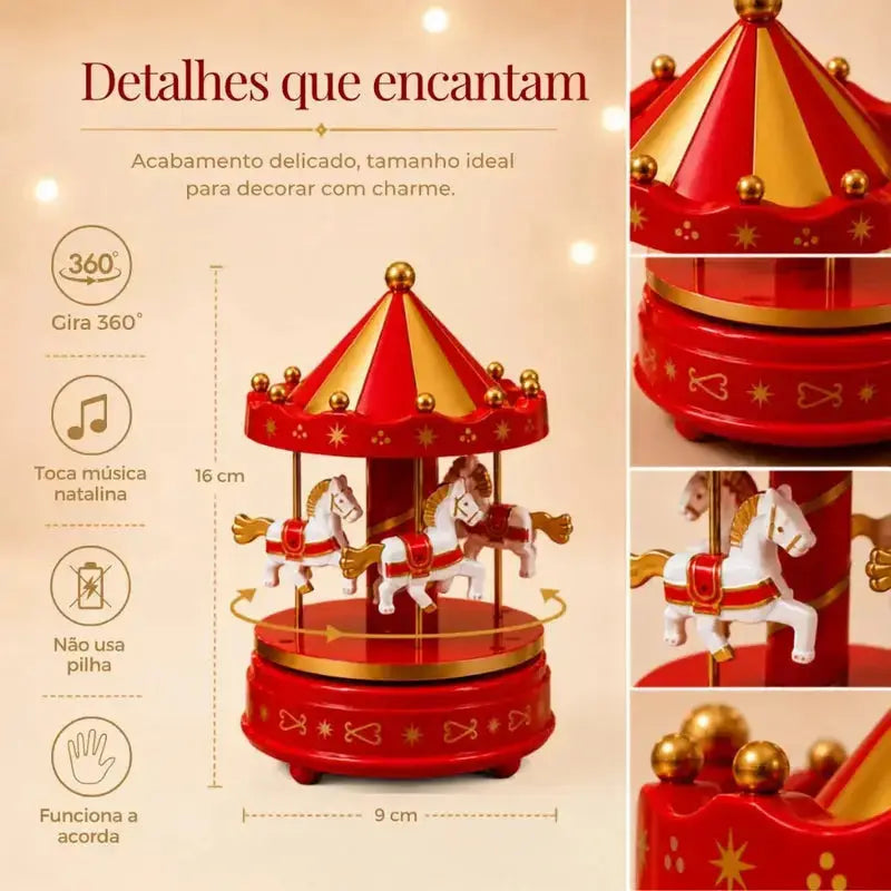 Carrossel Musical Natalino Enfeite de Natal a Corda Caixinha de Música