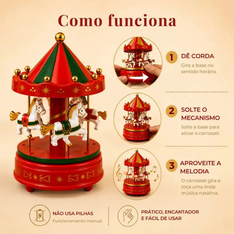 Carrossel Musical Natalino Enfeite de Natal a Corda Caixinha de Música