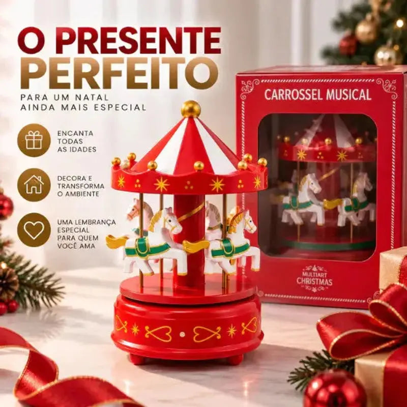 Carrossel Musical Natalino Enfeite de Natal a Corda Caixinha de Música