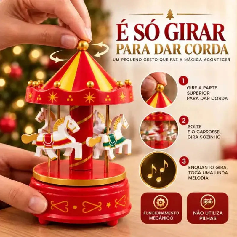 Carrossel Musical Natalino Enfeite de Natal a Corda Caixinha de Música