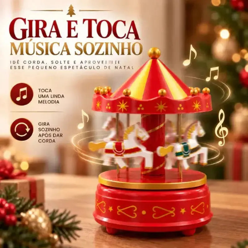 Carrossel Musical Natalino Enfeite de Natal a Corda Caixinha de Música