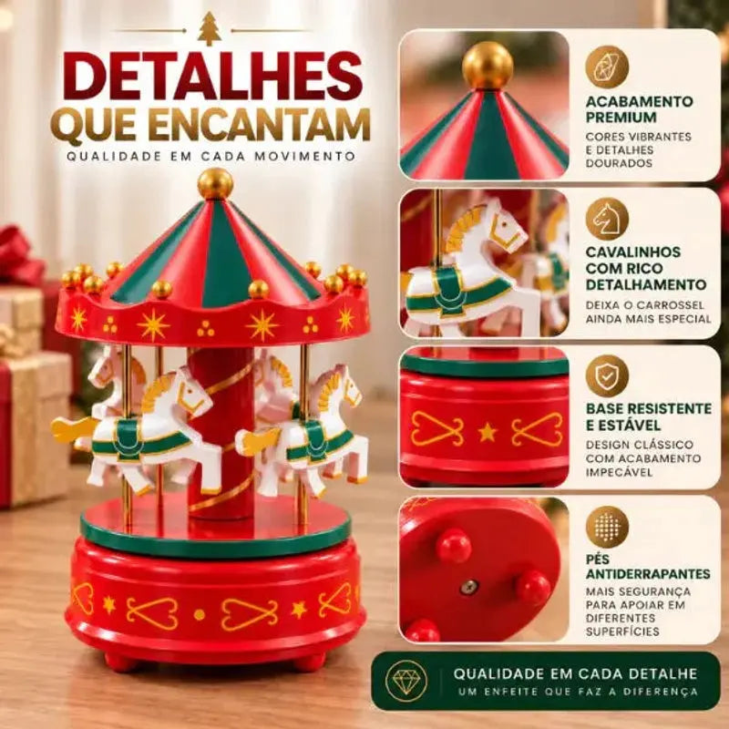 Carrossel Musical Natalino Enfeite de Natal a Corda Caixinha de Música
