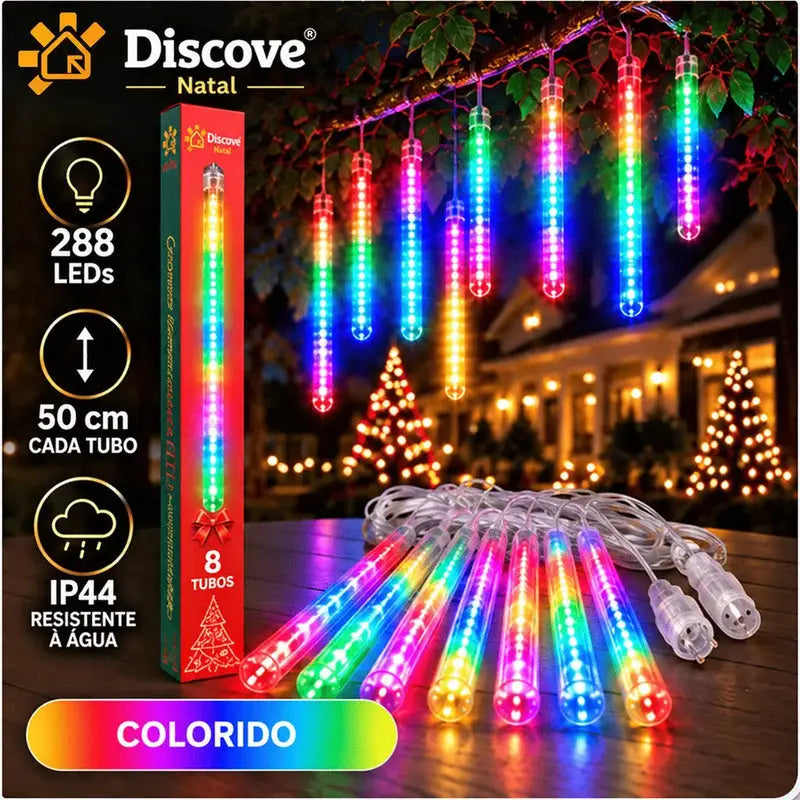 Cortina de Luz Natal Cascata LED Meteoro Chuva de Gelo 8 Tubos 50cm Bivolt