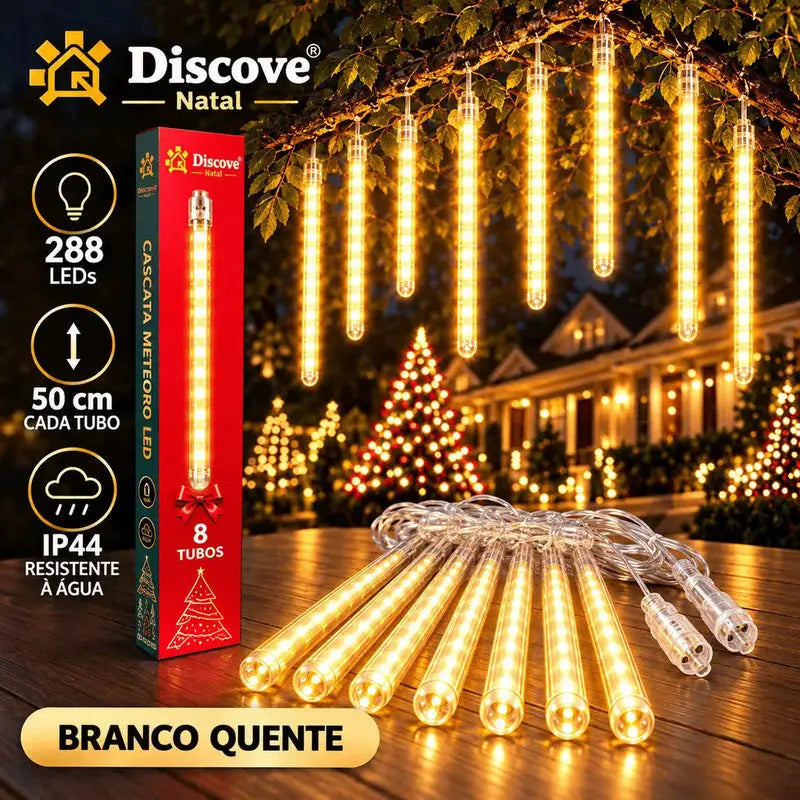 Cortina de Luz Natal Cascata LED Meteoro Chuva de Gelo 8 Tubos 50cm Bivolt
