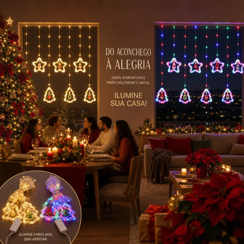 Cortina de Luz Natalina Pisca-Pisca LED Estrela 3m À Prova D'Água