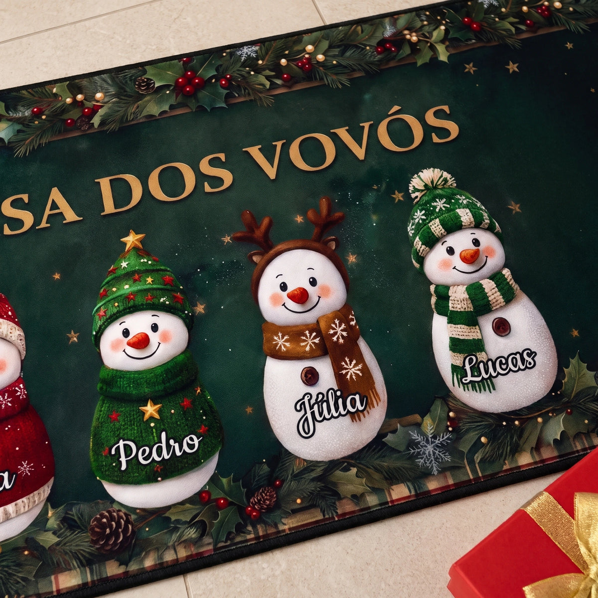 Tapete de Natal Personalizado com Nomes da Família