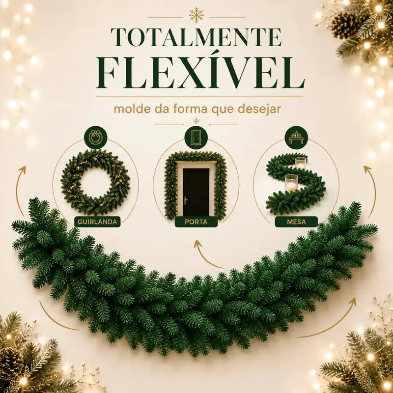 Festão Verde Natal Aramado Grosso Luxo 270cm com 300 Galhos