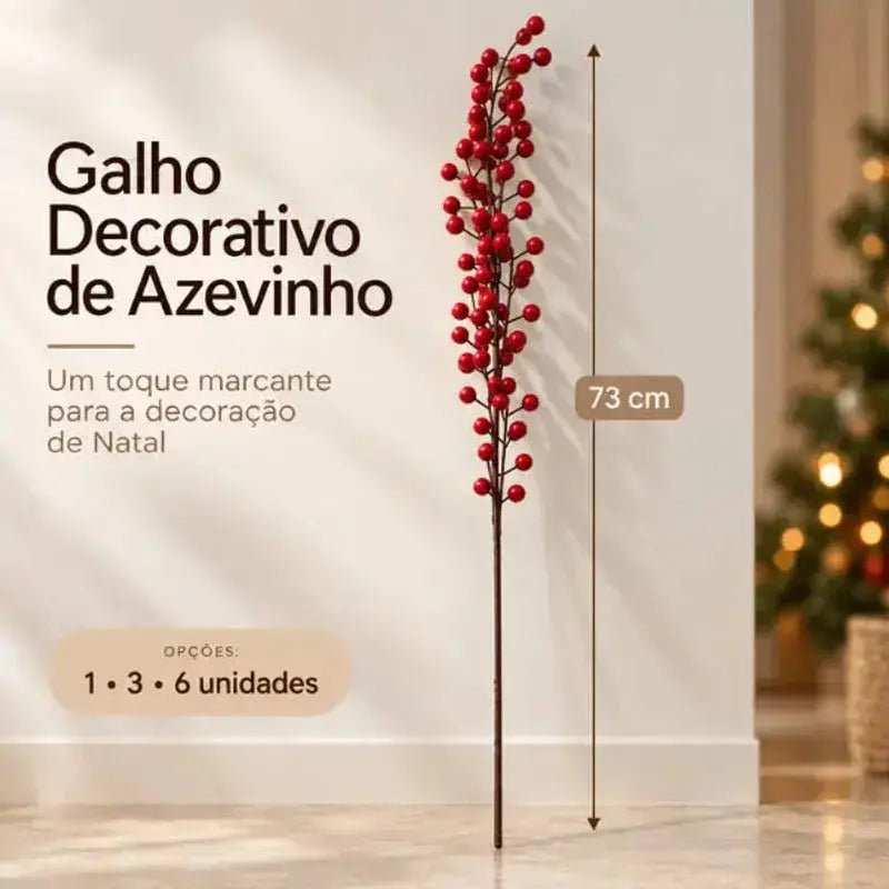Galho de Azevinho Artificial com Barba de Velho 73cm