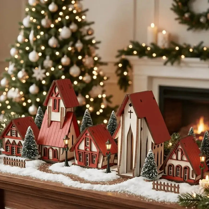 Kit 5 Peças Vila Natalina em MDF Cenário Decorativo de Natal