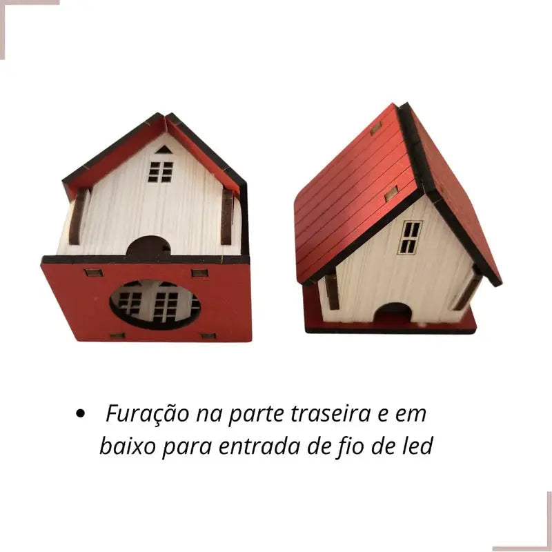 Kit 5 Peças Vila Natalina em MDF Cenário Decorativo de Natal