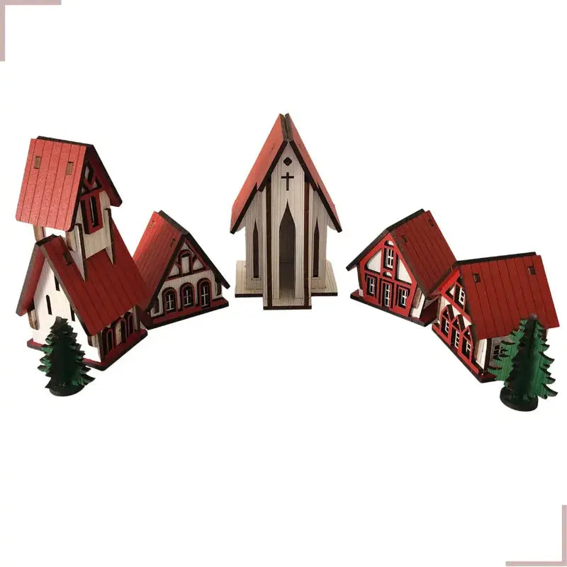 Kit 5 Peças Vila Natalina em MDF Cenário Decorativo de Natal