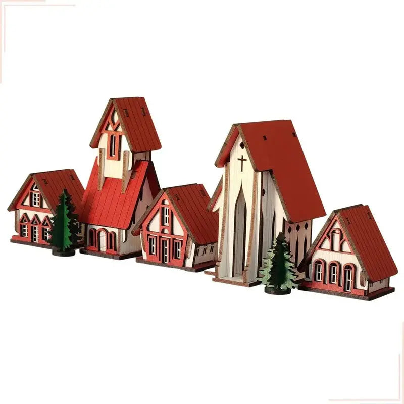 Kit 5 Peças Vila Natalina em MDF Cenário Decorativo de Natal