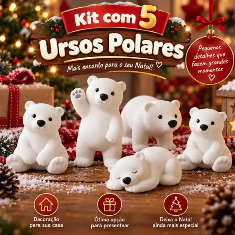 Kit 5 Ursos Polares Natalinos Decorativos
