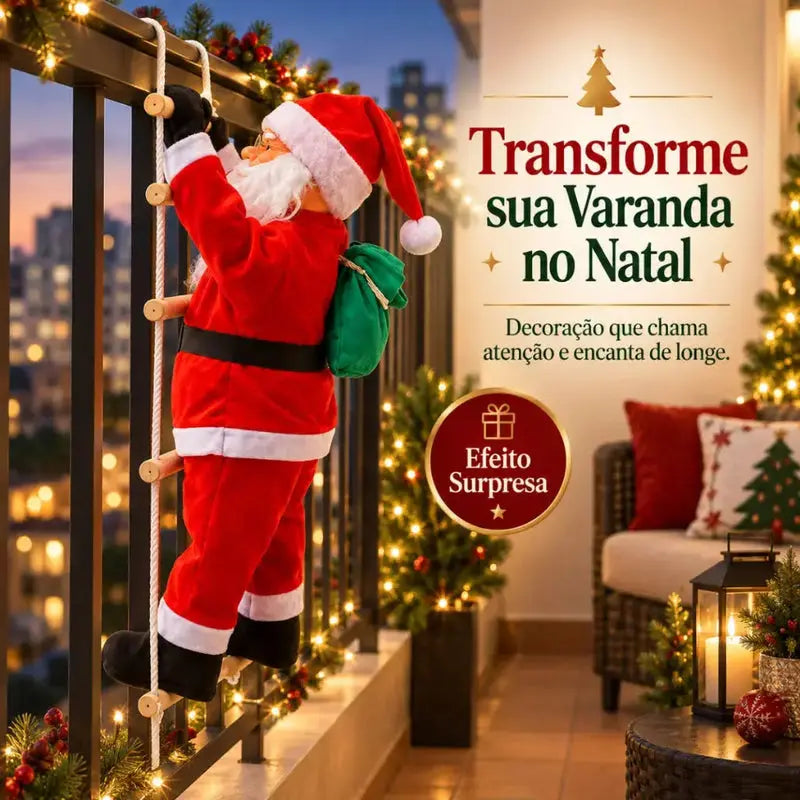 Papai Noel Subindo Escada Decorativo 90cm