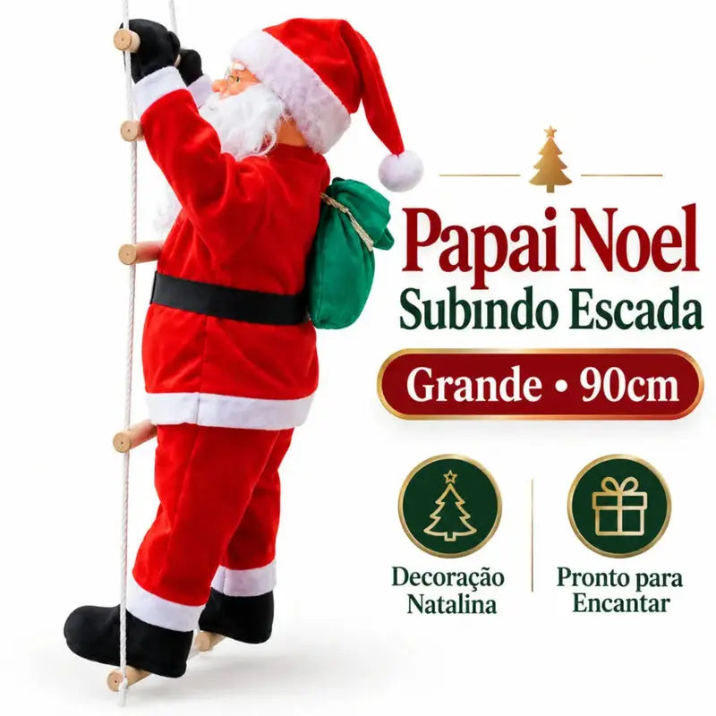 Papai Noel Subindo Escada Decorativo 90cm