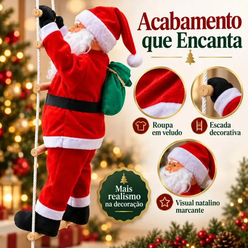 Papai Noel Subindo Escada Decorativo 90cm