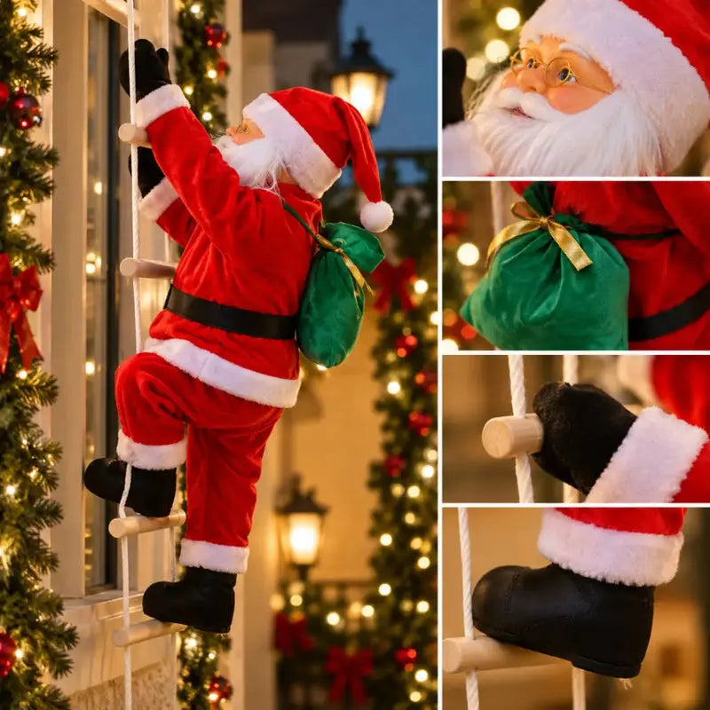 Papai Noel Subindo Escada Decorativo 90cm