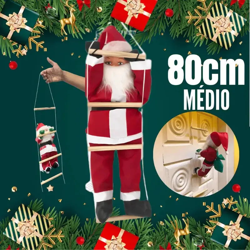 Papai Noel Subindo Escada Decorativo 90cm
