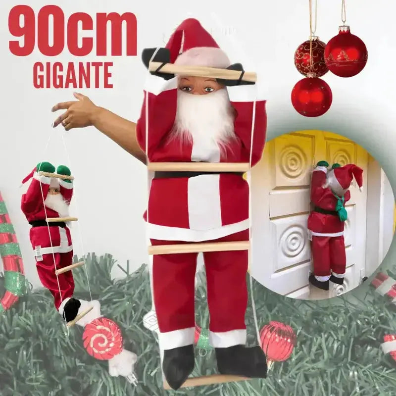 Papai Noel Subindo Escada Decorativo 90cm