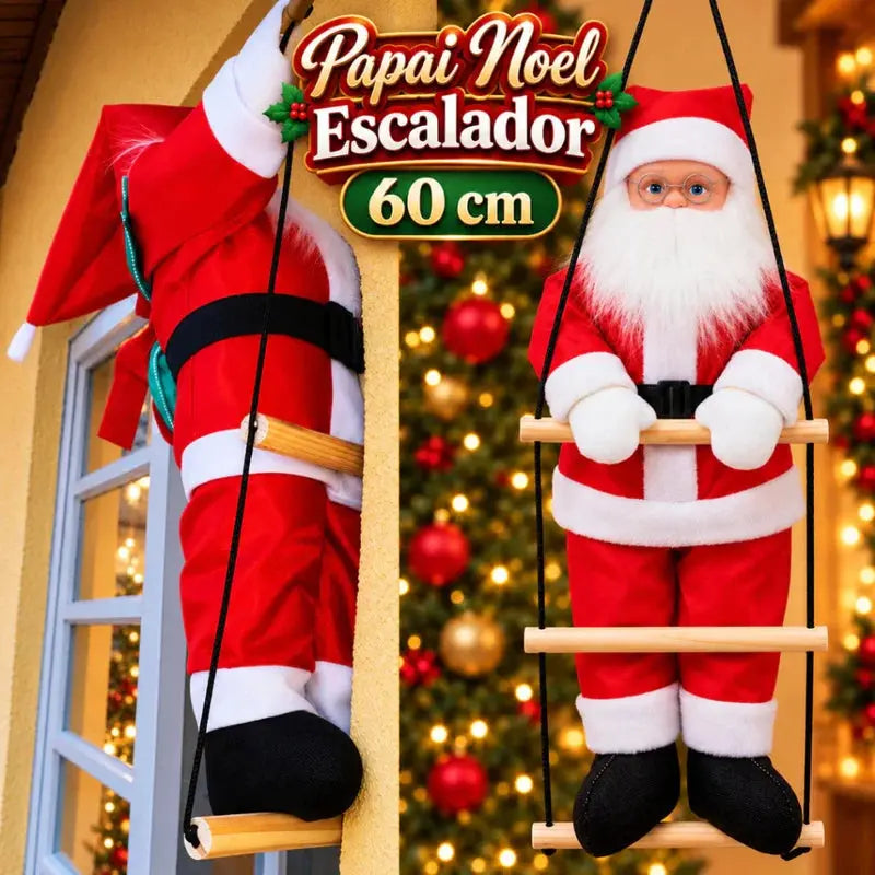 Papai Noel Subindo Escada Decorativo 90cm