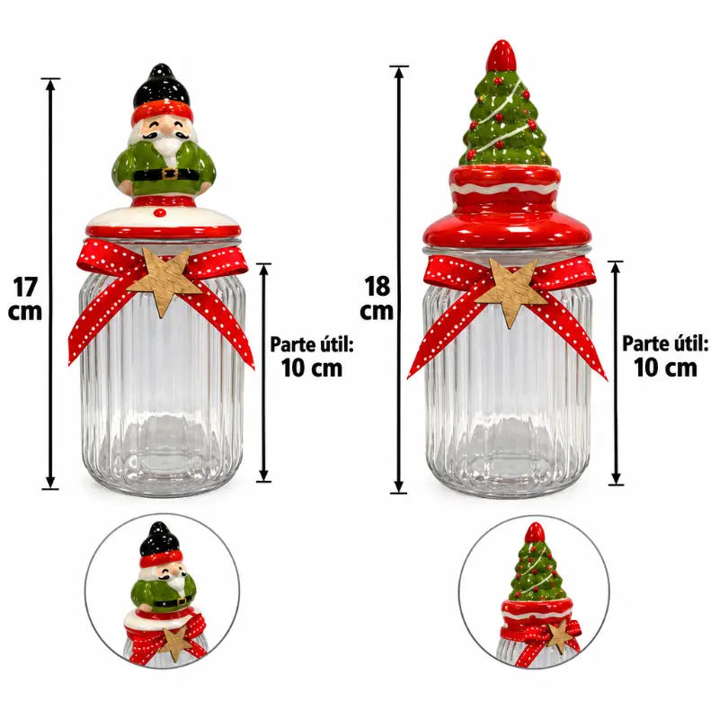 Pote de Vidro Natalino 300ml Porta Doces e Biscoitos