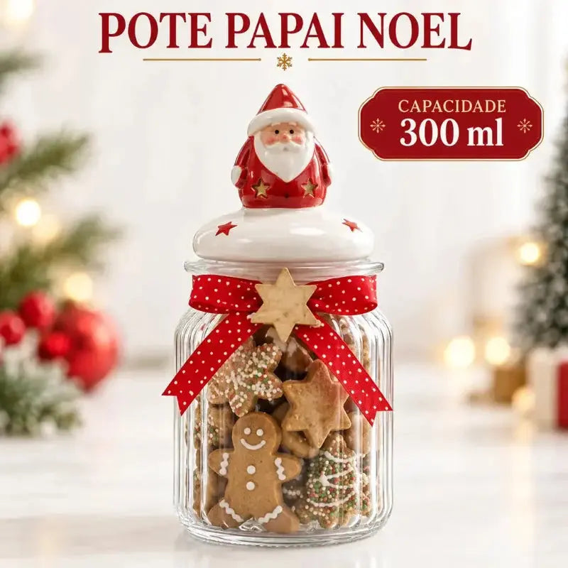 Pote de Vidro Natalino 300ml Porta Doces e Biscoitos