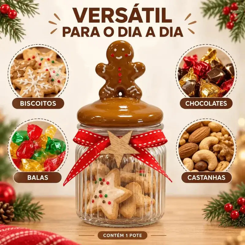 Pote de Vidro Natalino 300ml Porta Doces e Biscoitos