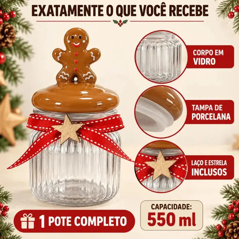 Pote de Vidro Natalino 300ml Porta Doces e Biscoitos