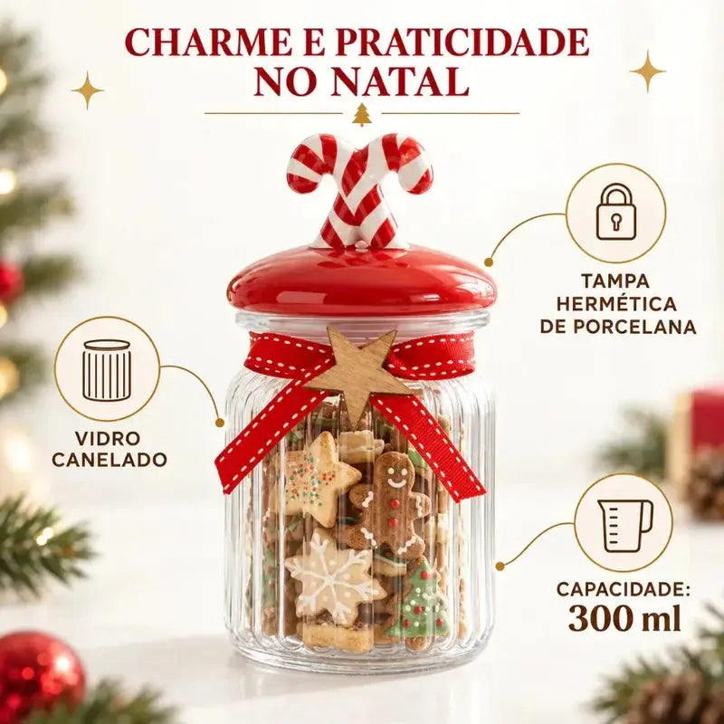 Pote de Vidro Natalino 300ml Porta Doces e Biscoitos