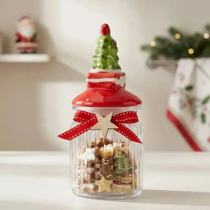 Pote de Vidro Natalino 300ml Porta Doces e Biscoitos