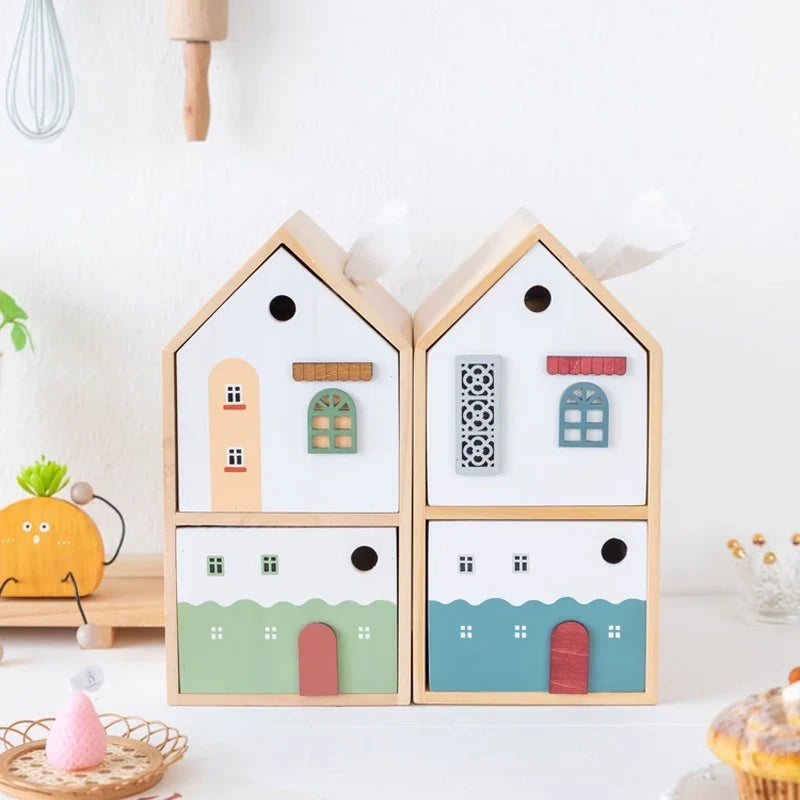 Caixa de Lenços Casinha Nórdica com Gaveta - Quarto Infantil