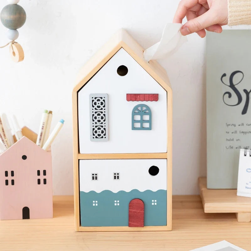 Caixa de Lenços Casinha Nórdica com Gaveta - Quarto Infantil