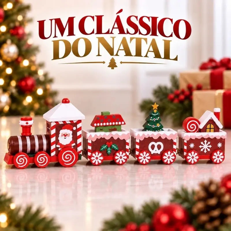 Enfeite de Natal Madeira: Trem Decorativo com 3 Vagões