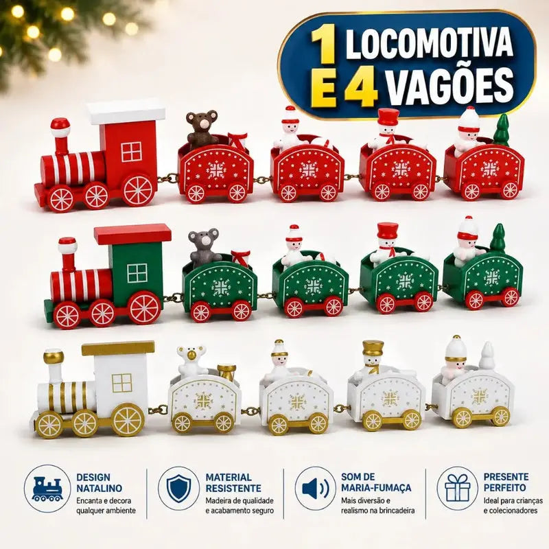 Trenzinho Natalino Miniatura de Madeira para Vila Natalina