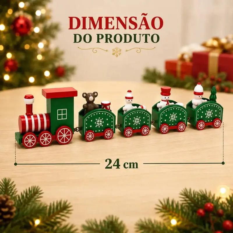Trenzinho Natalino Miniatura de Madeira para Vila Natalina