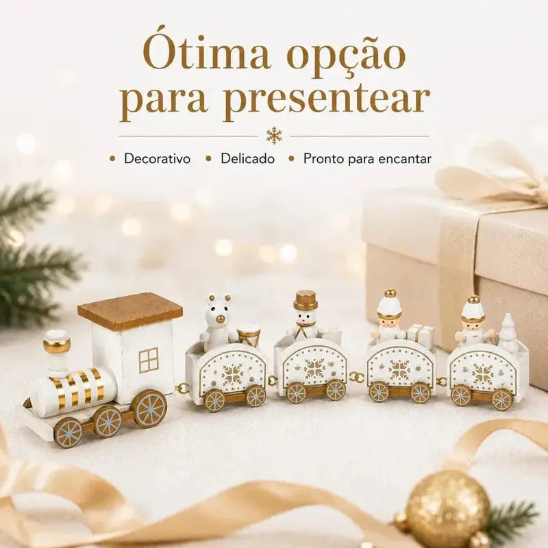 Trenzinho Natalino Miniatura de Madeira para Vila Natalina