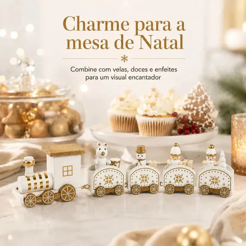 Trenzinho Natalino Miniatura de Madeira para Vila Natalina