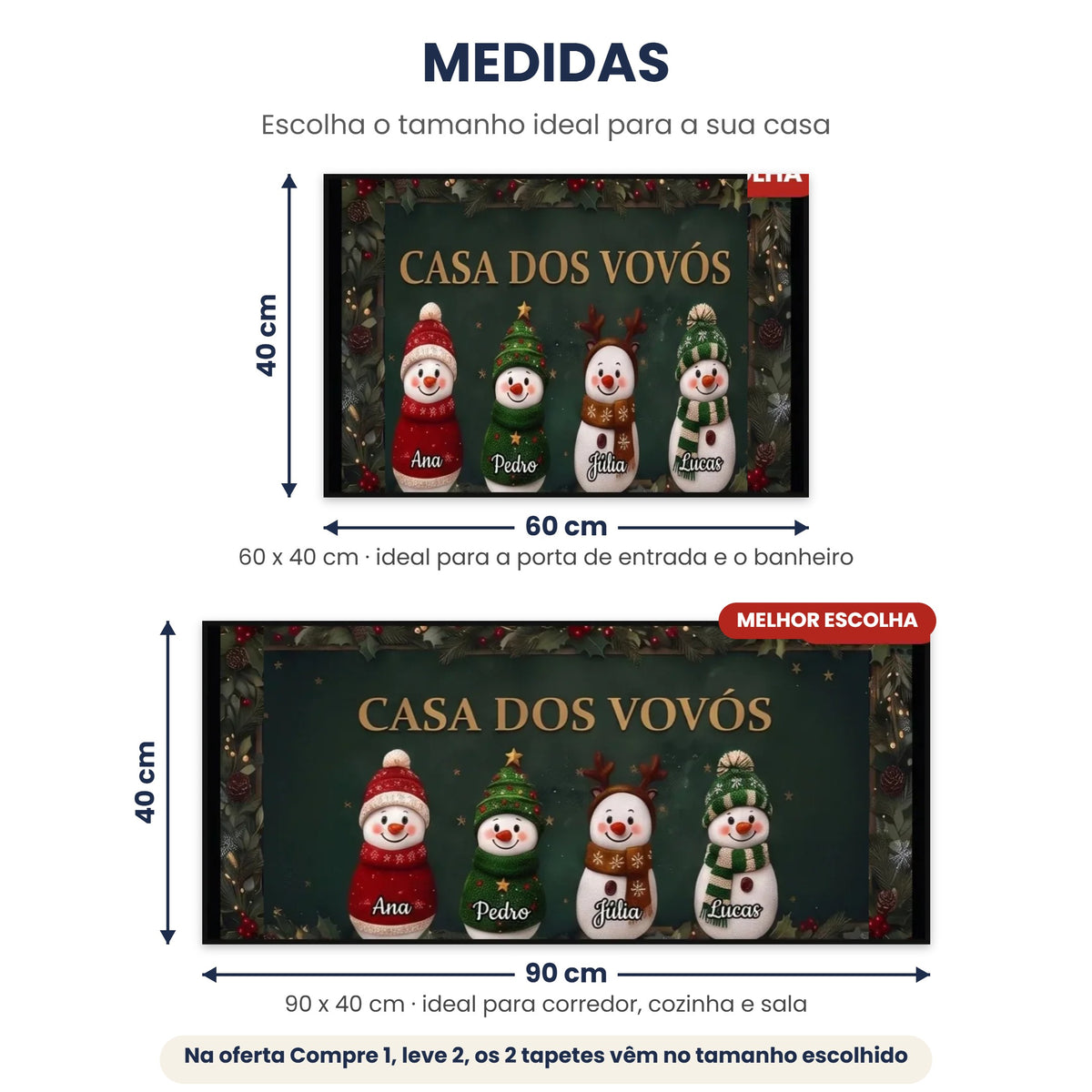 Medidas do tapete: 60x40 cm e 90x40 cm